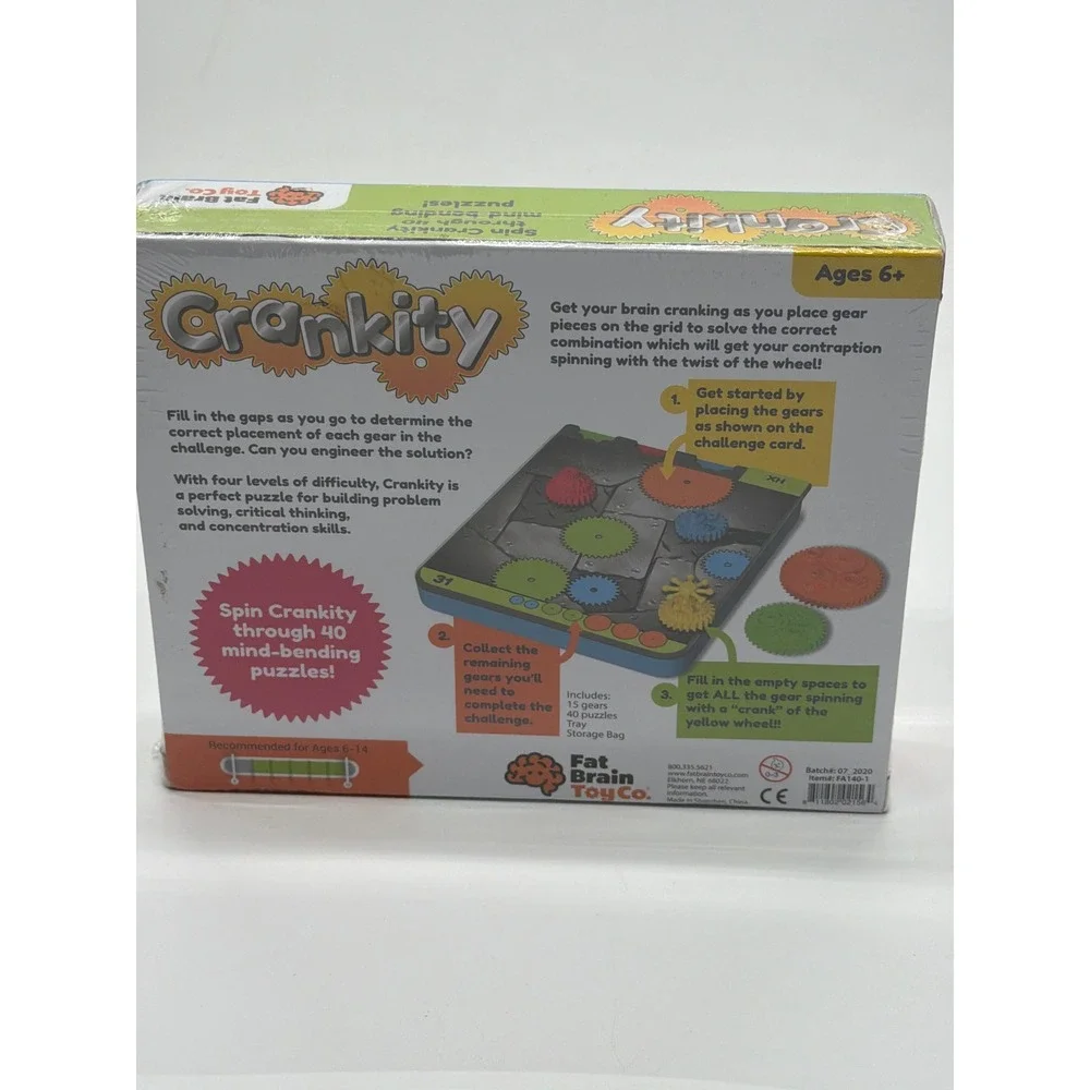 Fat Brain Toy Co Crankity Brain‎ Teasing Gear Puzzle Game 40 Challenges NEW